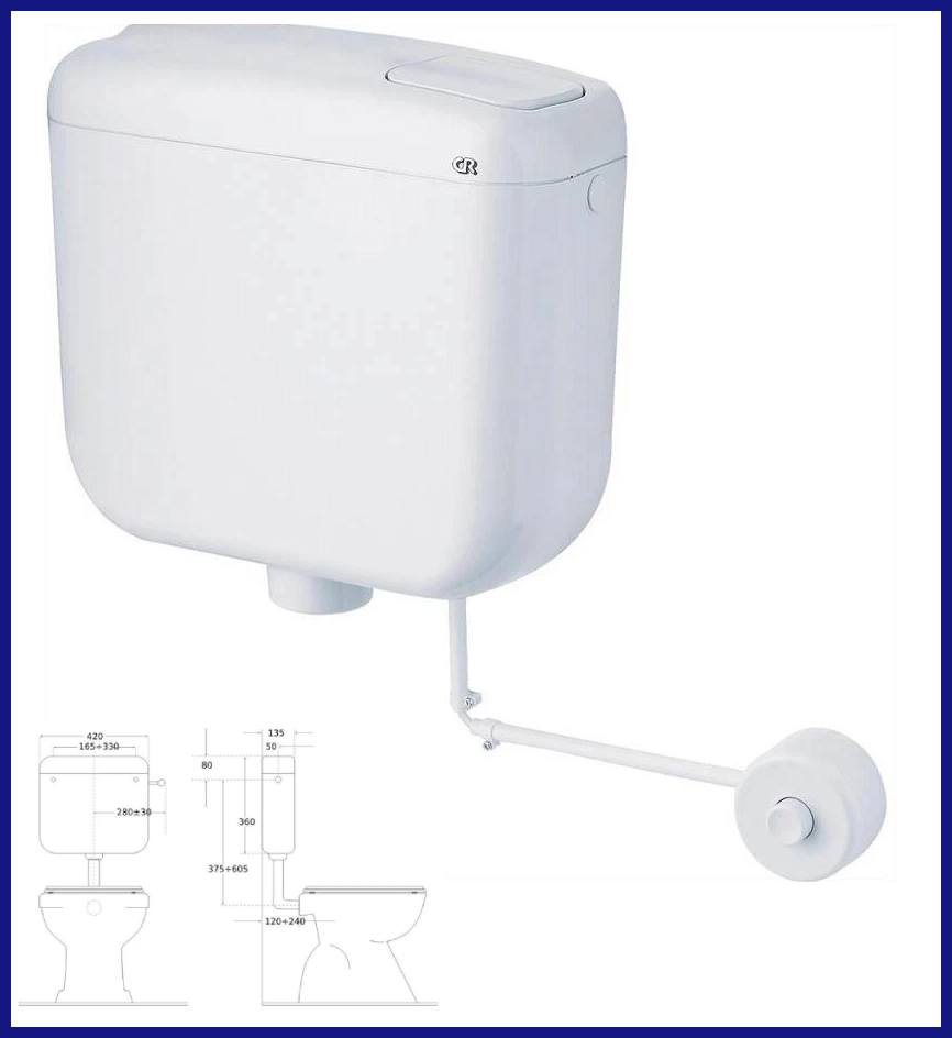 Cassetta di scarico wc esterna  CR per disabili sciacquone vaso vaschetta bagno water con pulsante pneumatico