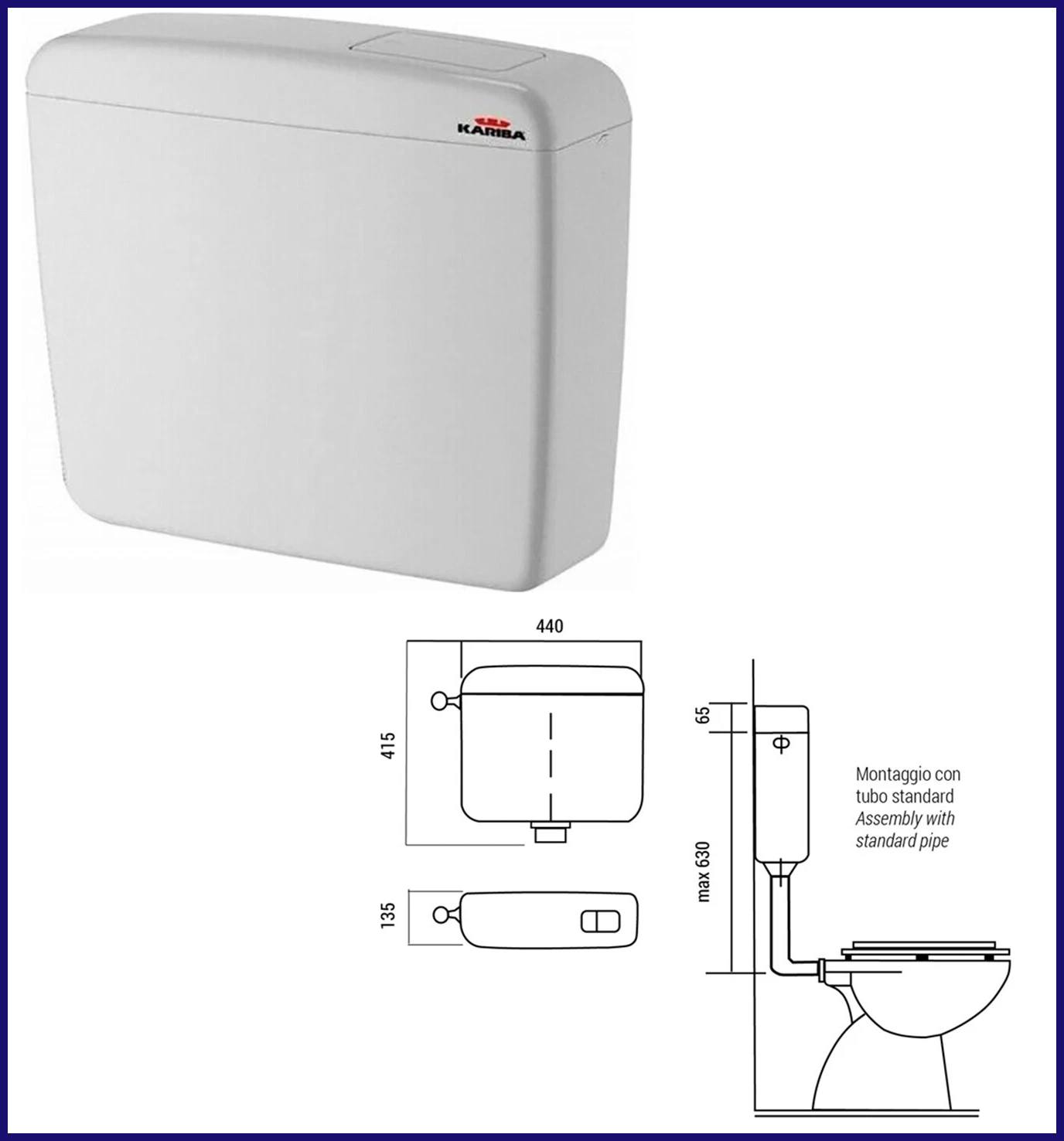 Cassetta di scarico wc esterna zaino Kariba Super Eco 1 tasto bassa vaschetta sciacquone vaso