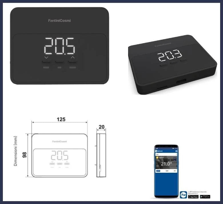 cronotermostato wifi a batteria Fantini Cosmi C900RN nero da parete per caldaia termosifoni