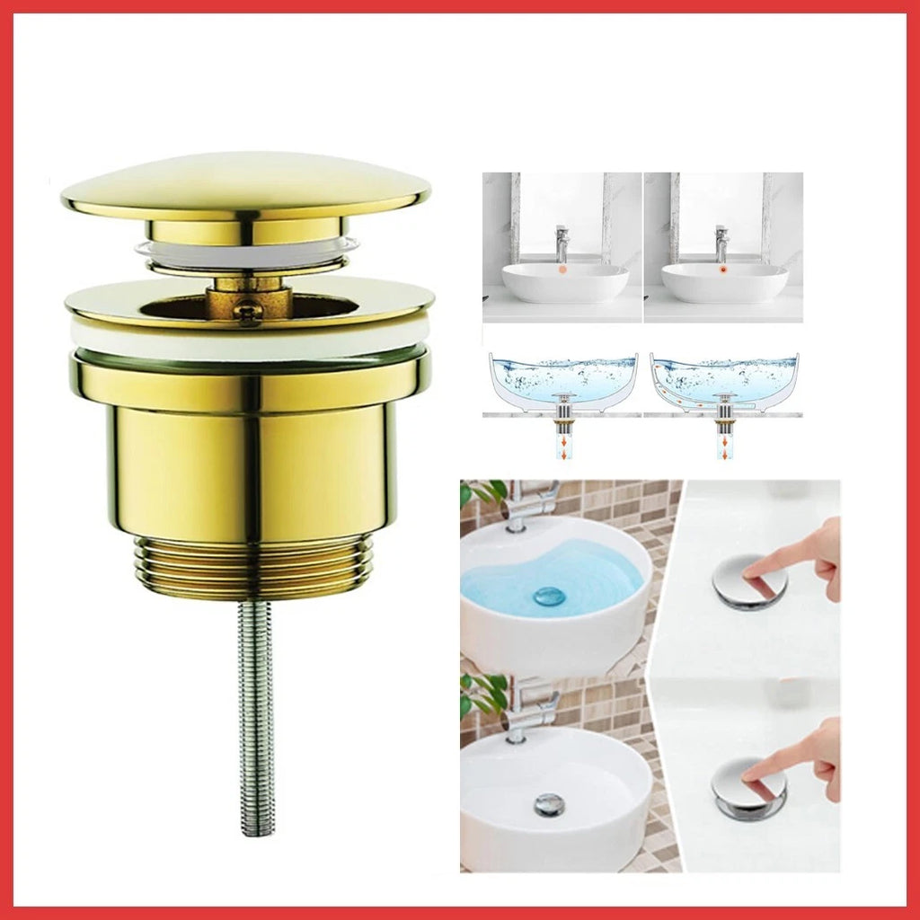 piletta click clack 1-1/4 oro lucido con senza troppo pieno lavabo bidet tappo lavandino