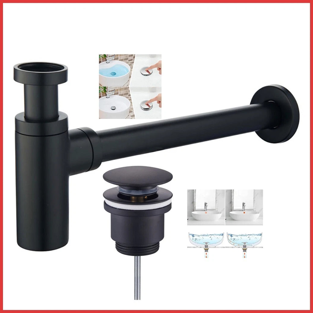 kit piletta click clack sifone bottiglia lavabo nero lavandino bagno