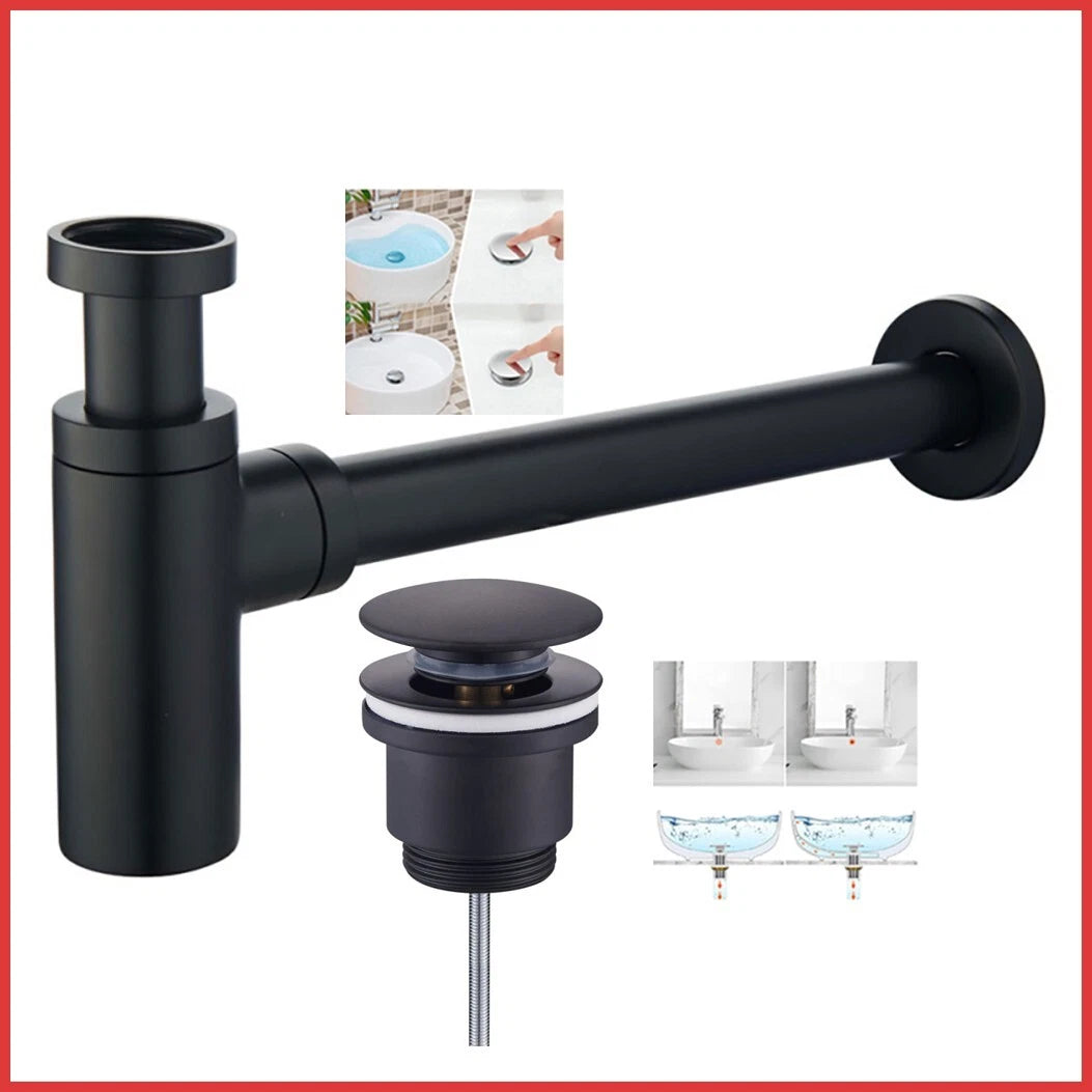 kit piletta click clack sifone bottiglia lavabo nero lavandino bagno