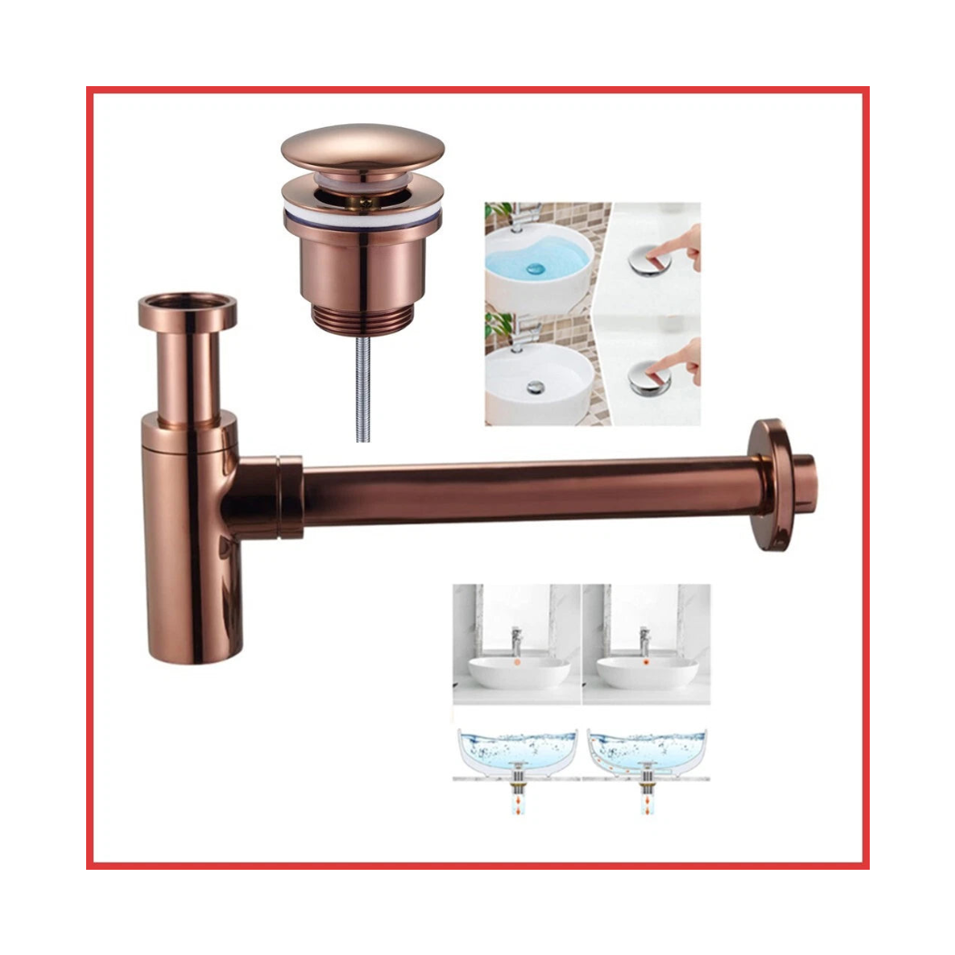 kit piletta click clack sifone bottiglia lavabo oro rosa lavandino bagno