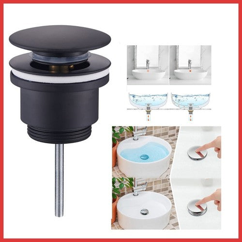 piletta click clack 1-1/4 nera con senza troppo pieno lavabo bidet tappo lavandino