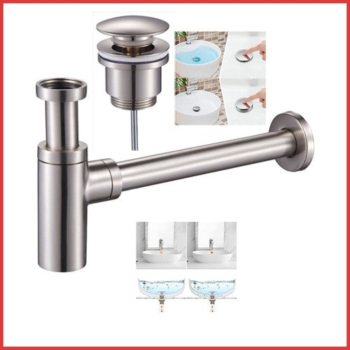 kit piletta click clack sifone bottiglia lavabo nichel spazzolato lavandino bagno