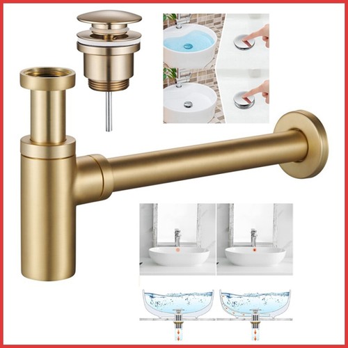 kit piletta click clack sifone bottiglia lavabo oro spazzolato lavandino bagno