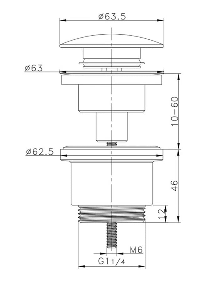 piletta click clack 1-1/4 nera con senza troppo pieno lavabo bidet tappo lavandino
